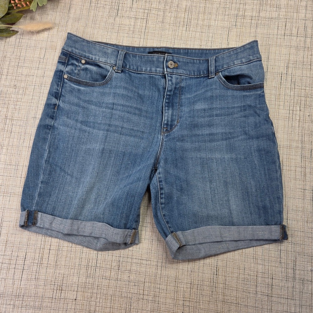 Talbots Flawless Five Pocket Boyfriend Denim Shorts Medium Wash Blue 14P Petite